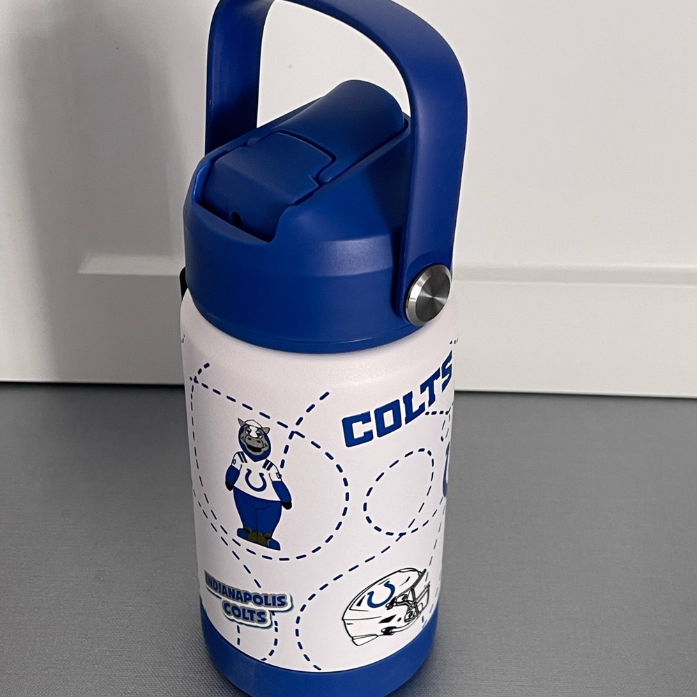 Indianapolis Colts Kids 12oz Stainless Steel Mascot Blue/White Water Bottle NWT
